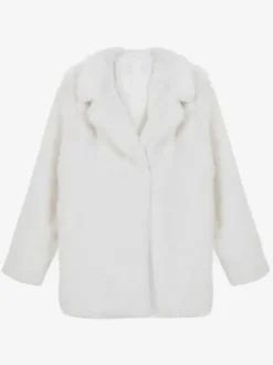Faux Fur Coat In White Notched Lapel Eco-friendly Winter Jacket For Women 2026