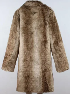 Faux Fur Coat Light Brown Casual Overcoat Two Tone Pattern Notch Collar Men Winter Overcoat