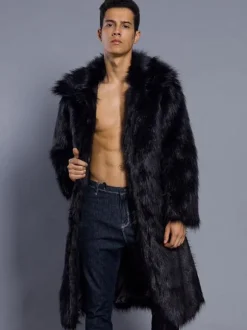 Faux Fur Coat Men Coat Turndown Collar Long Sleeve Oversized Overcoat
