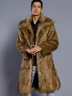 Faux Fur Coat Men Coat Turndown Collar Long Sleeve Oversized Overcoat