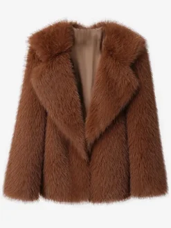 Faux Fur Coat Notched Lapel Solid Color Eco-friendly Winter Jacket For Women 2026