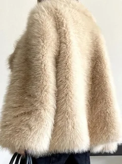 Faux Fur Coat Notched Lapel Solid Color Eco-friendly Winter Jacket For Women 2026