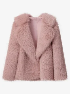 Faux Fur Coat Notched Lapel Solid Color Eco-friendly Winter Jacket For Women 2026