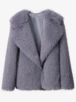 Faux Fur Coat Notched Lapel Solid Color Eco-friendly Winter Jacket For Women 2026