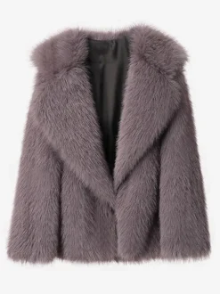 Faux Fur Coat Notched Lapel Solid Color Eco-friendly Winter Jacket For Women 2026