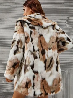 Faux Fur Coats Coffee BrownTwo-Tone Women Eco-friendly Fur Coat