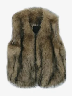Faux Fur Coats Coffee Brown Sleeveless Faux Fur Jacket Eco-friendly Fur Coat