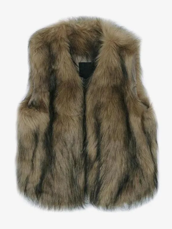 Faux Fur Coats Coffee Brown Sleeveless Faux Fur Jacket Eco-friendly Fur Coat
