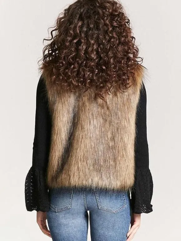 Faux Fur Coats Coffee Brown Sleeveless Faux Fur Jacket Eco-friendly Fur Coat