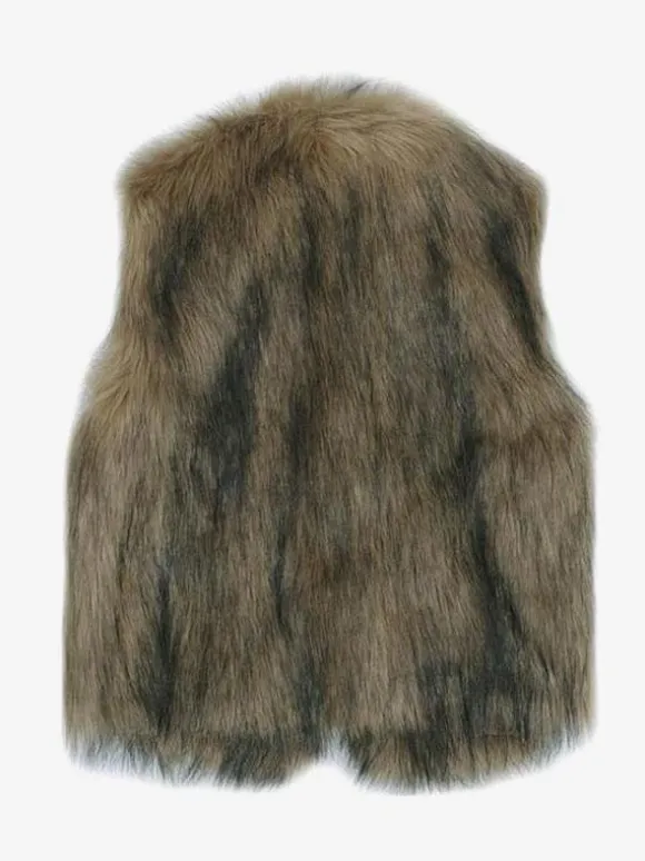 Faux Fur Coats Coffee Brown Sleeveless Faux Fur Jacket Eco-friendly Fur Coat