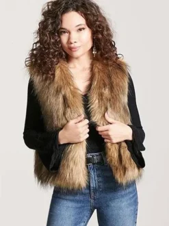 Faux Fur Coats Coffee Brown Sleeveless Faux Fur Jacket Eco-friendly Fur Coat