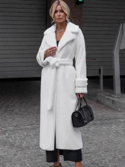 Faux Fur Coats Notched Lapel Oversized Winter Long Coat For Women 2026