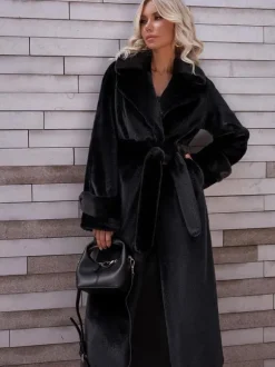 Faux Fur Coats Notched Lapel Oversized Winter Long Coat For Women 2026