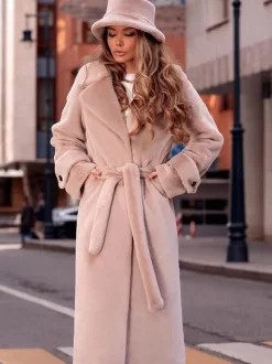 Faux Fur Coats Notched Lapel Oversized Winter Long Coat For Women 2026