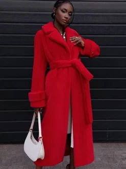 Faux Fur Coats Notched Lapel Oversized Winter Long Coat For Women 2026