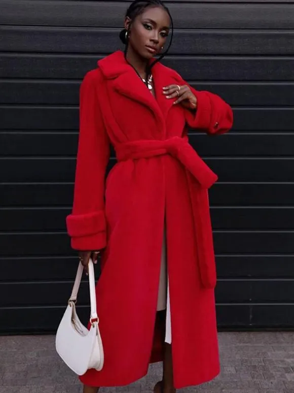 Faux Fur Coats Notched Lapel Oversized Winter Long Coat For Women 2026