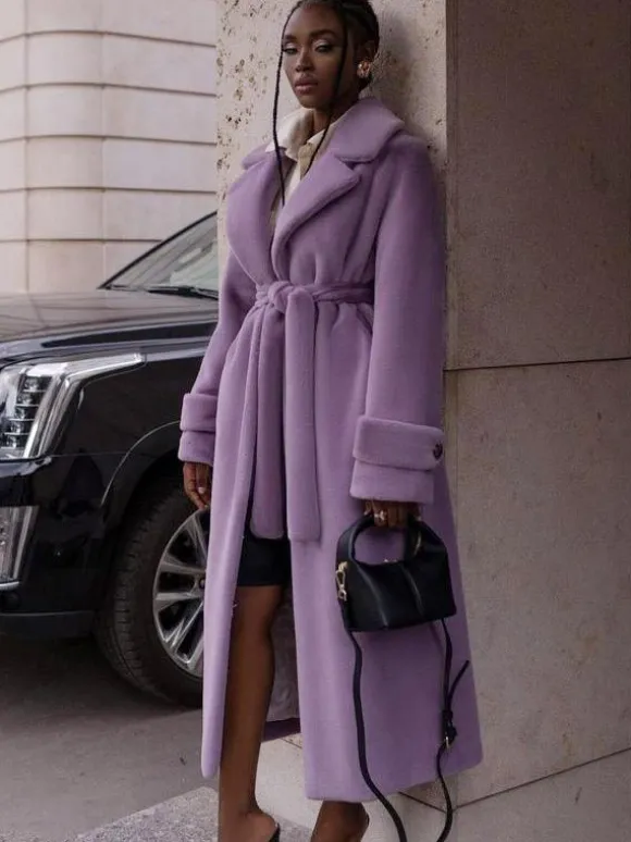 Faux Fur Coats Notched Lapel Oversized Winter Long Coat For Women 2026