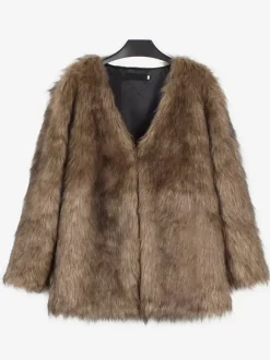 Faux Fur Coats Silver Long Sleeves Women Eco-friendly Fur Coat Coat