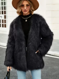 Faux Fur Coats Silver Long Sleeves Women Eco-friendly Fur Coat Coat