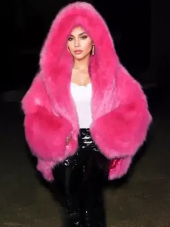 Faux Fur Coats With Hood High Low Design Winter Jacket For Women 2026