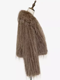 Faux Fur Coats Apricot Long Sleeves Faux Fur Jacket Winter Coat