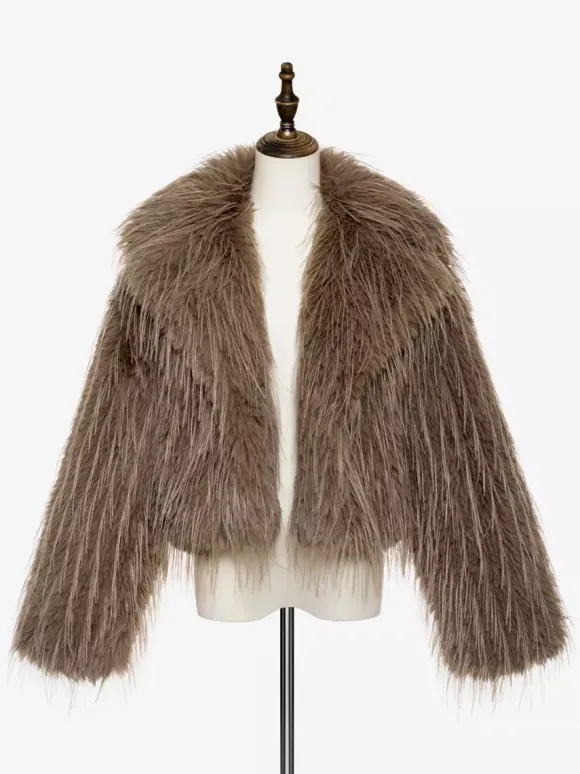 Faux Fur Coats Apricot Long Sleeves Faux Fur Jacket Winter Coat