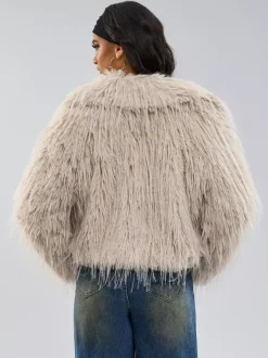 Faux Fur Coats Apricot Long Sleeves Faux Fur Jacket Winter Coat