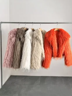 Faux Fur Coats Apricot Long Sleeves Faux Fur Jacket Winter Coat