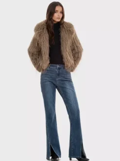 Faux Fur Coats Apricot Long Sleeves Faux Fur Jacket Winter Coat