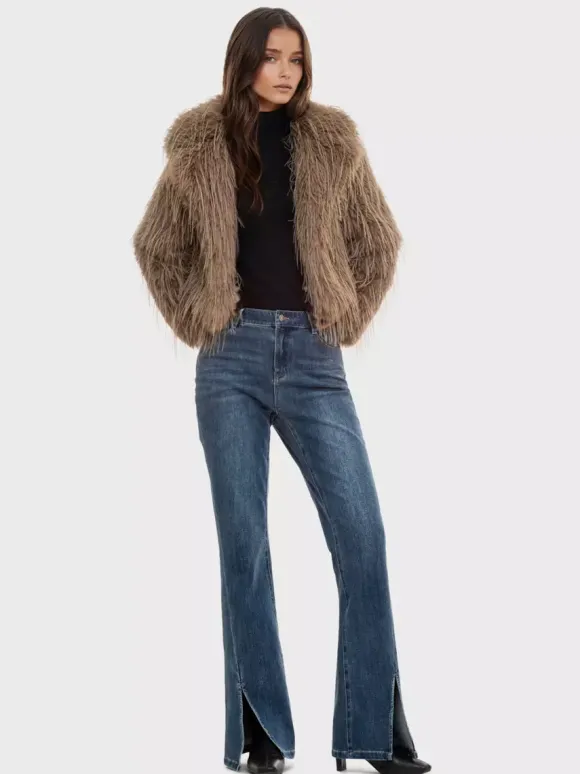 Faux Fur Coats Apricot Long Sleeves Faux Fur Jacket Winter Coat