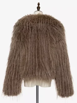 Faux Fur Coats Apricot Long Sleeves Faux Fur Jacket Winter Coat