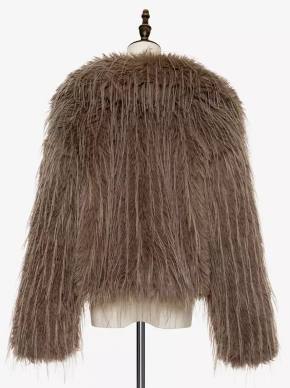 Faux Fur Coats Apricot Long Sleeves Faux Fur Jacket Winter Coat
