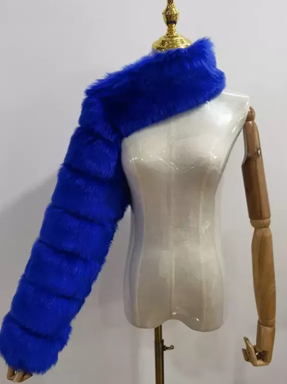 Faux Fur Coats Black No Waistline Asymmetrical Women Coat