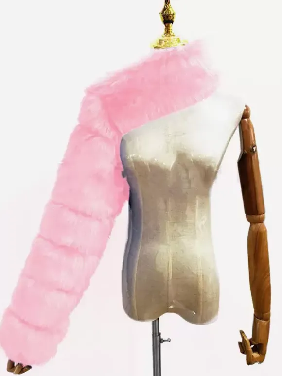 Faux Fur Coats Black No Waistline Asymmetrical Women Coat