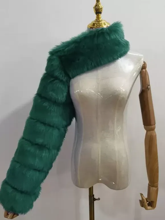 Faux Fur Coats Black No Waistline Asymmetrical Women Coat