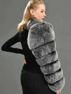 Faux Fur Coats Black No Waistline Asymmetrical Women Coat