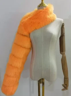 Faux Fur Coats Black No Waistline Asymmetrical Women Coat