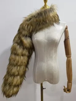 Faux Fur Coats Black No Waistline Asymmetrical Women Coat