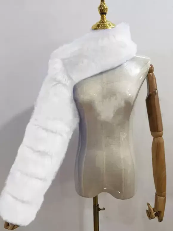 Faux Fur Coats Black No Waistline Asymmetrical Women Coat