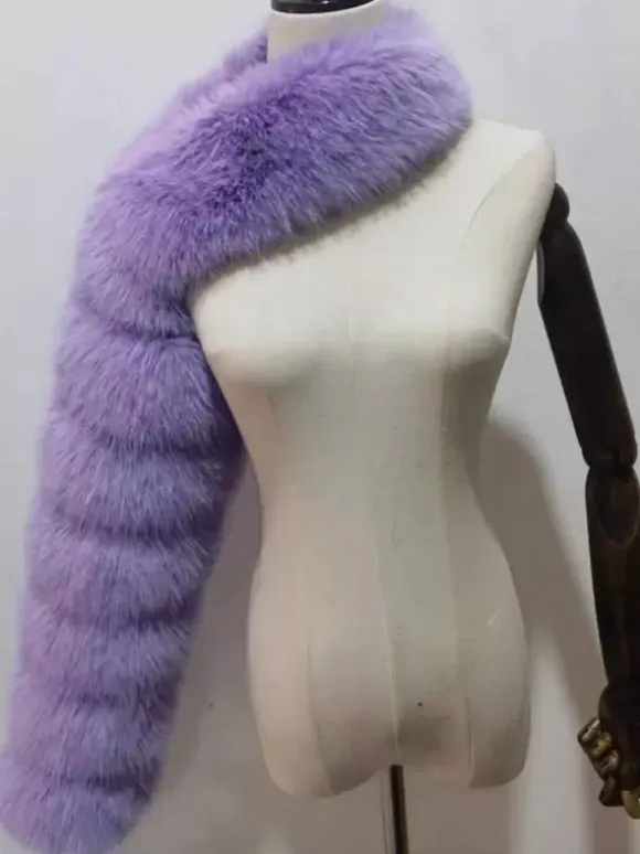 Faux Fur Coats Black No Waistline Asymmetrical Women Coat