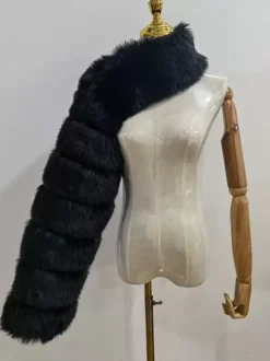 Faux Fur Coats Black No Waistline Asymmetrical Women Coat