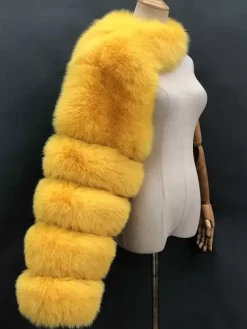 Faux Fur Coats Black No Waistline Asymmetrical Women Coat