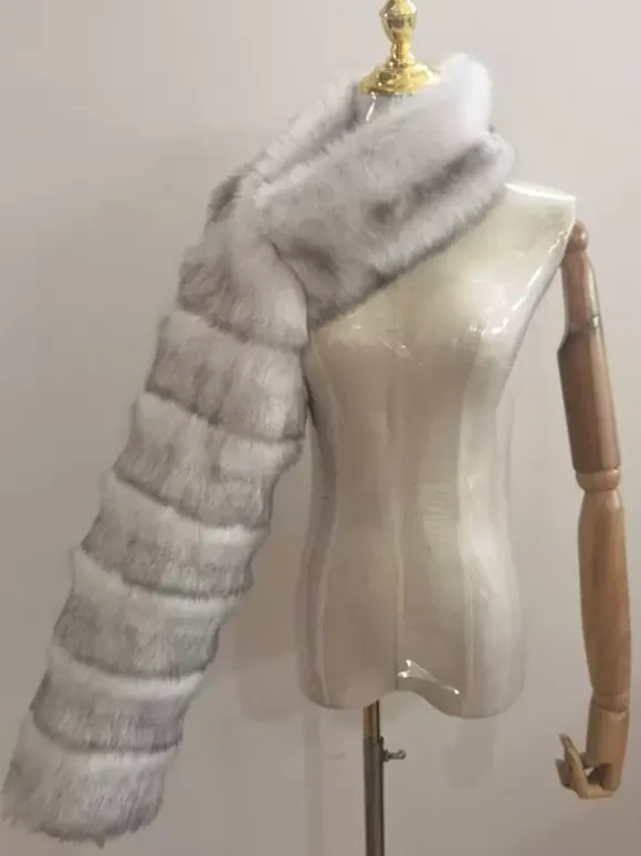 Faux Fur Coats Black No Waistline Asymmetrical Women Coat