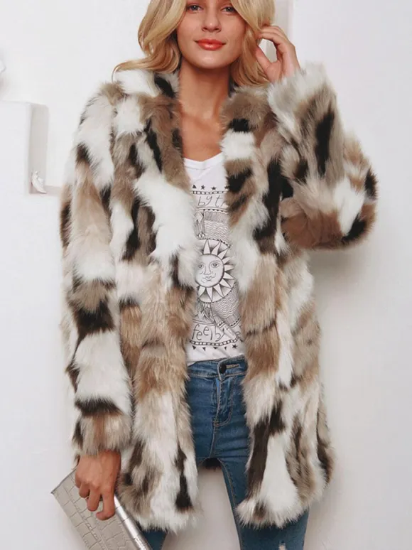Faux Fur Coats Color Block Women Winter Eco-friendly Fur Coat 2026