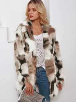 Faux Fur Coats Color Block Women Winter Eco-friendly Fur Coat 2026