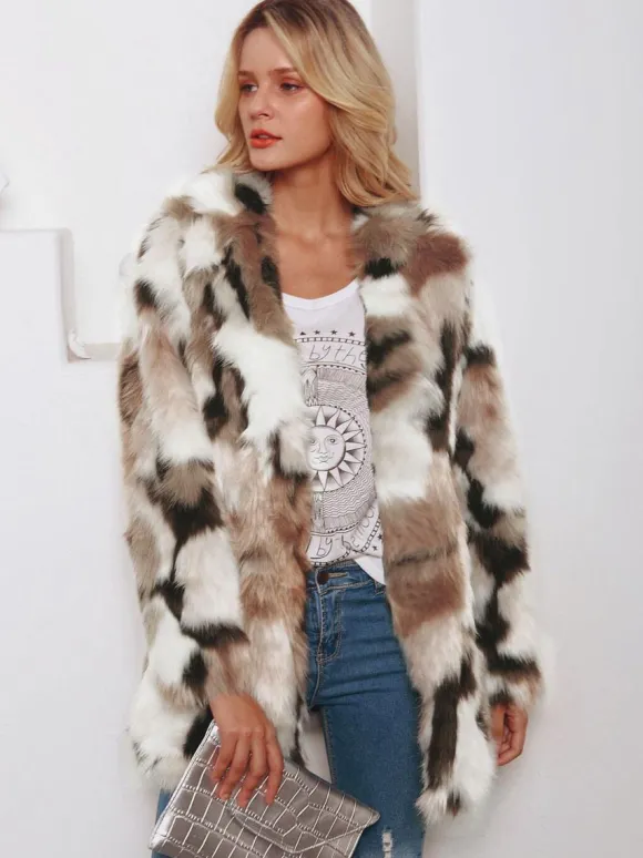 Faux Fur Coats Color Block Women Winter Eco-friendly Fur Coat 2026