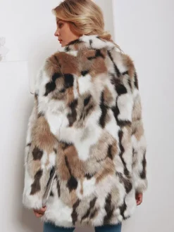 Faux Fur Coats Color Block Women Winter Eco-friendly Fur Coat 2026