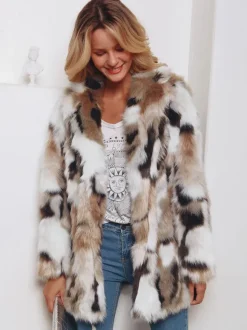 Faux Fur Coats Color Block Women Winter Eco-friendly Fur Coat 2026