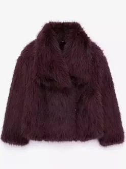 Faux Fur Coats Cozy Winter Women Chic Eco-friendly Fur Jacket In Burgundy