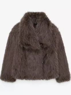 Faux Fur Coats Cozy Winter Women Chic Eco-friendly Fur Jacket In Burgundy